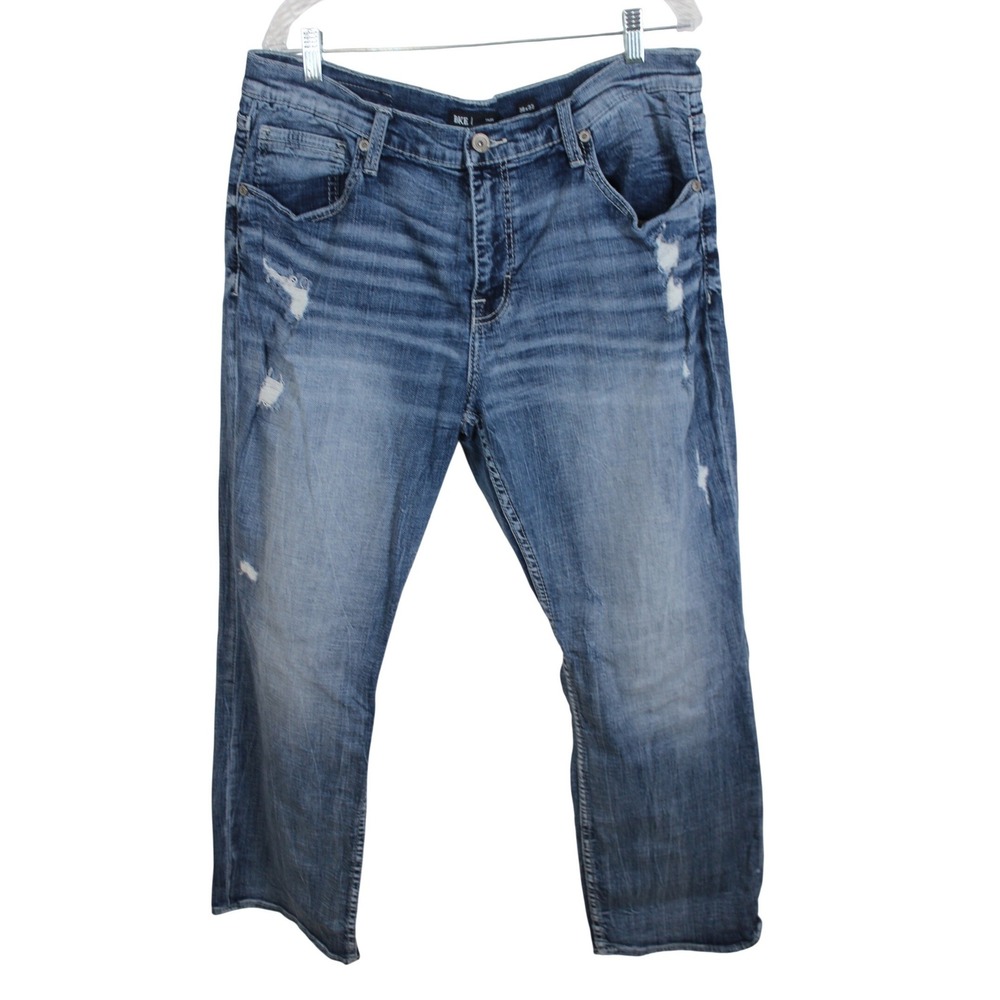 BKE Mens Straight Leg Jeans Medium Wash Blue Denim Contrast Stitching Size 38x32